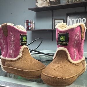 John Deere Kids Boots in Pink and Tan